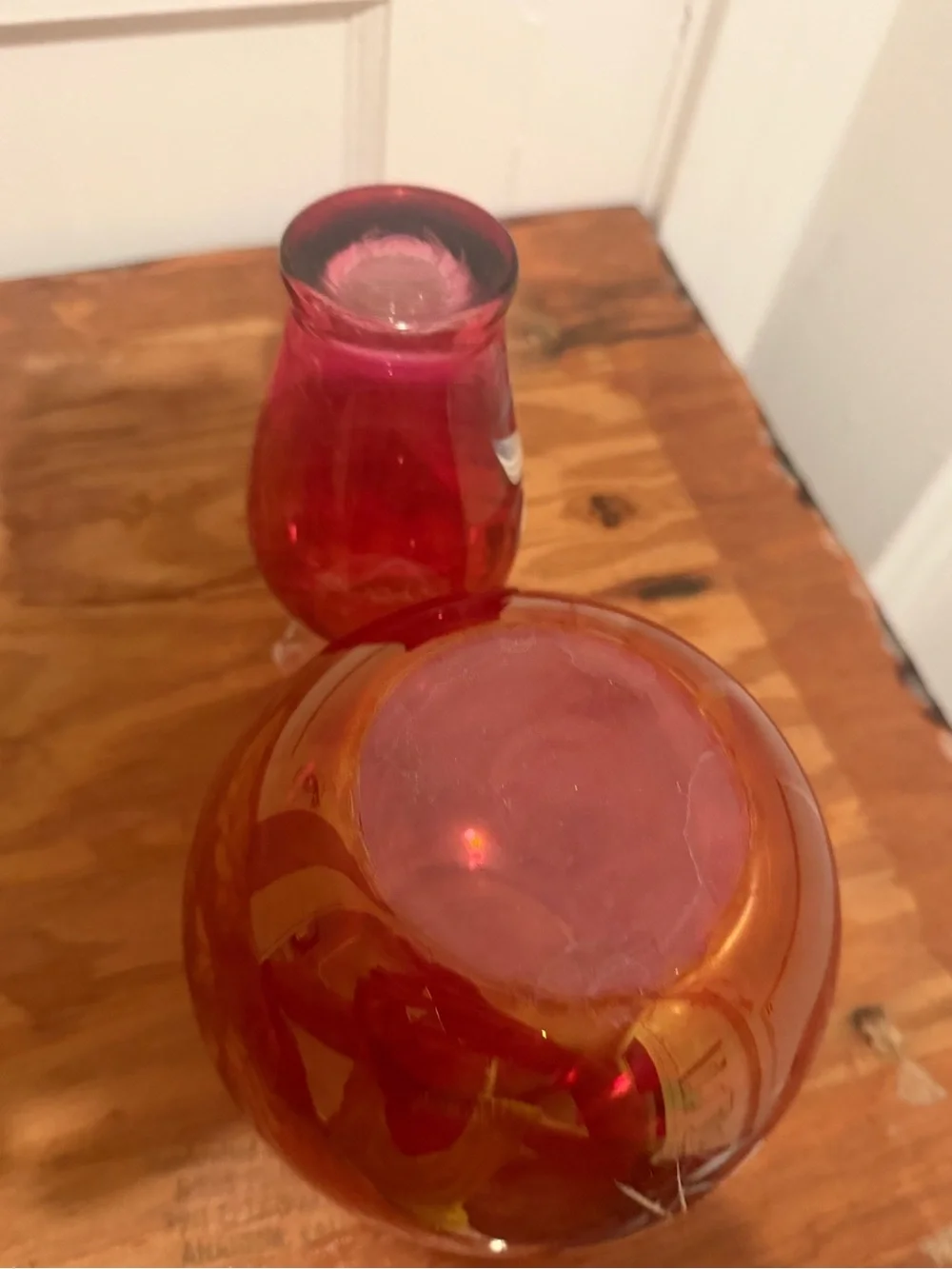 Fenton Vintage Red Cranberry Glass Ruffeled Vase Set